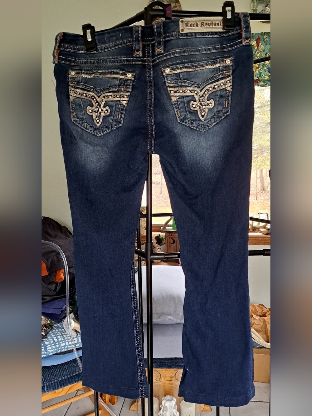 Rock Revival Women's Dark Blue Embroidered Boot Cut Jeans Easy boot